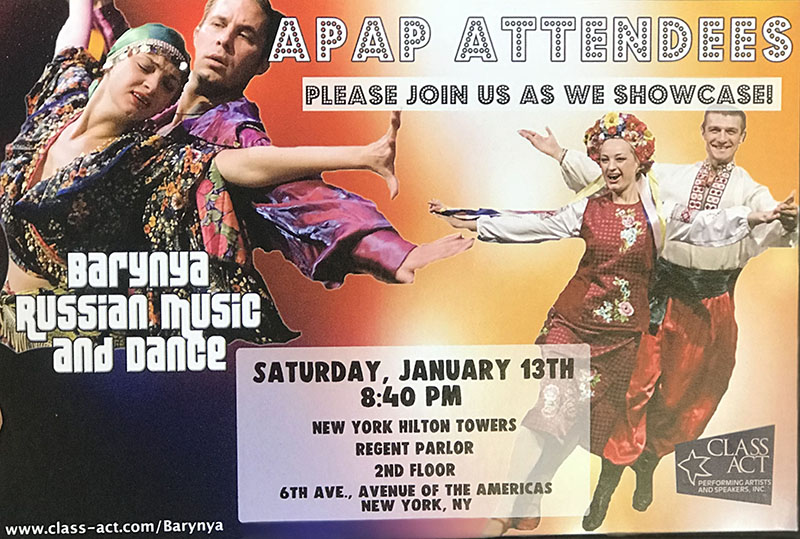 Ensemble Barynya, Saturday, January 13th, 2018, 8:40pm, APAP, Association of Performing Arts Professionals, showcase New York City, New York Hilton Towers, Regent Parlor, 2nd Floor, 6th Ave, Avenue Of The Americas, New York, NY