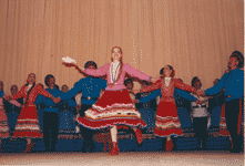 Russian folk dancer Valentina Kvasova on the stage performing with the Don Cossacks of Rostov