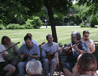 Steve Wolownik's memory Garden in Mount Laurel Library, Serge Rogozin is the third from the right with balalaika