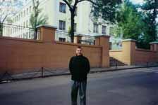 Misha Smirnov in front of Moscow school number 122