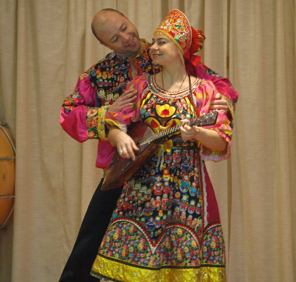Russian multicultural school assembly. Ensemble Barynya from New York