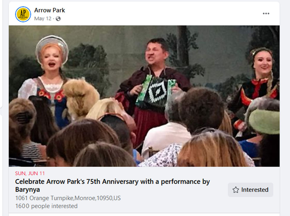Ensemble Barynya Celebrates Arrow Park's 75th Anniversary in Monroe New York on Sunday June 10th, 2023, Russian song dance and music ensemble Barynya, Artistic Director Mikhail Smirnov, Arrow Park 1061 Orange Turnpike Monroe NY
