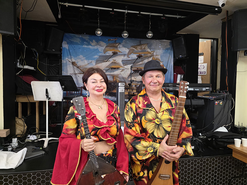 Barynya Balalaika Garmoshka Russian Gypsy Duo, 07-17-2026, Garden of Joy Adult Care Brooklyn New York, Barynya Balalaika Duo, Elina Karokhina balalaika, Mikhail Smirnov guitar accordion vocals, ���� ������, ����� �������� ���������, ������ ������� �������� ������
