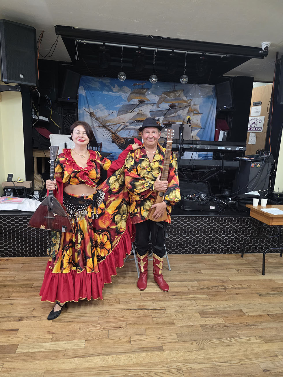Barynya Balalaika Garmoshka Russian Gypsy Duo, 07-17-2026, Garden of Joy Adult Care Brooklyn New York, Barynya Balalaika Duo, Elina Karokhina balalaika, Mikhail Smirnov guitar accordion vocals, ���� ������, ����� �������� ���������, ������ ������� �������� ������