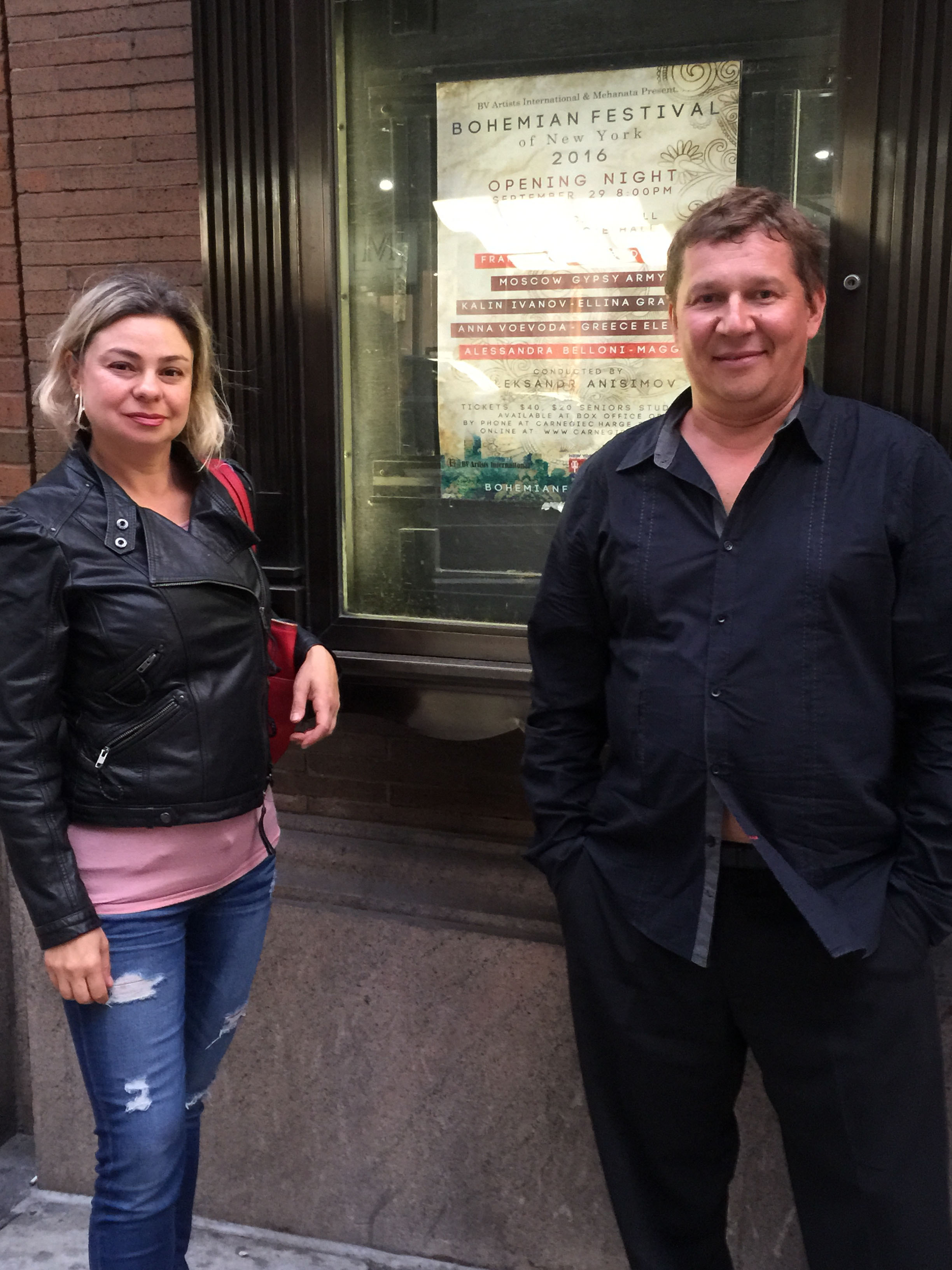 Elina Karokhina and Mikhail Smirnov before the concert at the Carnegie Hall in New York City