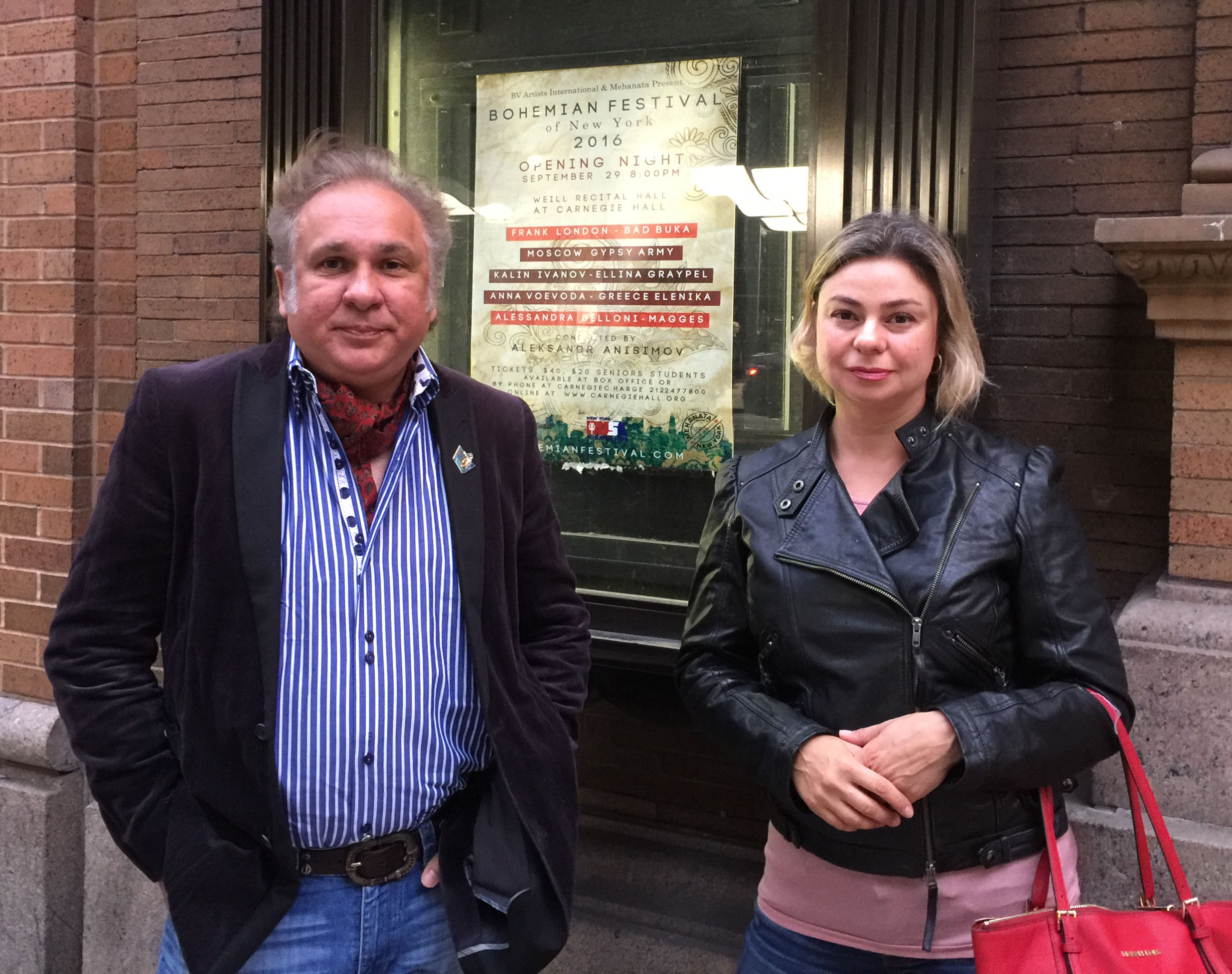Vasily Yankovich-Romani and Elina Karokhina before the concert at the Carnegie Hall in New York City