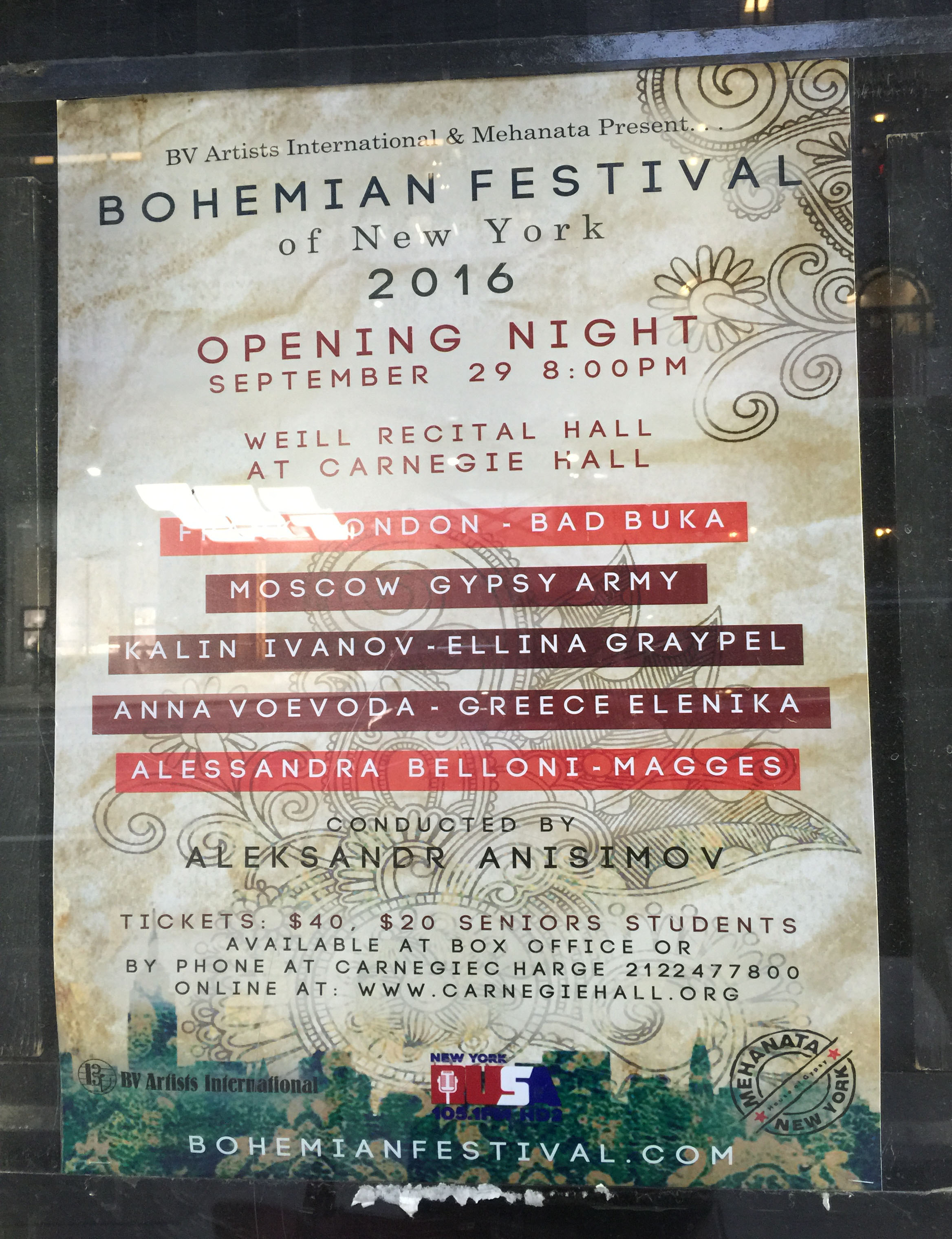 Program of the Bohemian Festival in Carnegie Hall in New York City