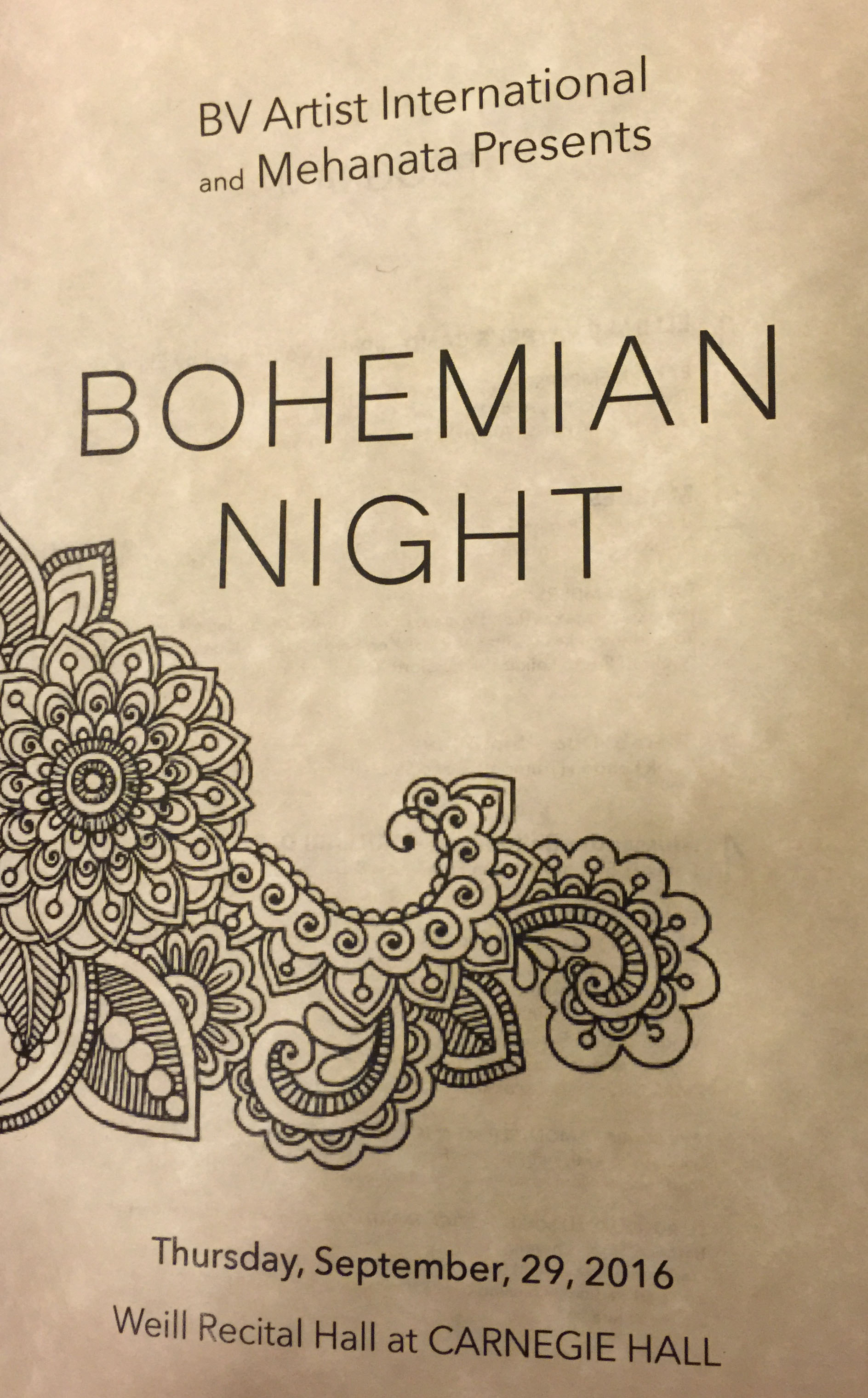 Printed program of the Bohemian Festival in Carnegie Hall in New York City