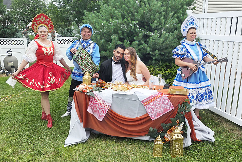 06-27-2025, Russian Wedding Ceremony, Russian Wedding Minister Mikhail Smirnov, Russian speaking wedding officiant, Russian-American DJ,  ,   e  -,  ,  -, Friday June 27th 2025, MC, tamada, wedding minister Mikhail Smirnov, Elina Karokhina (balalaika), Russian DJ Alisa Egorova, American-Arabic-Russian wedding, Old Bridge, New Jersey