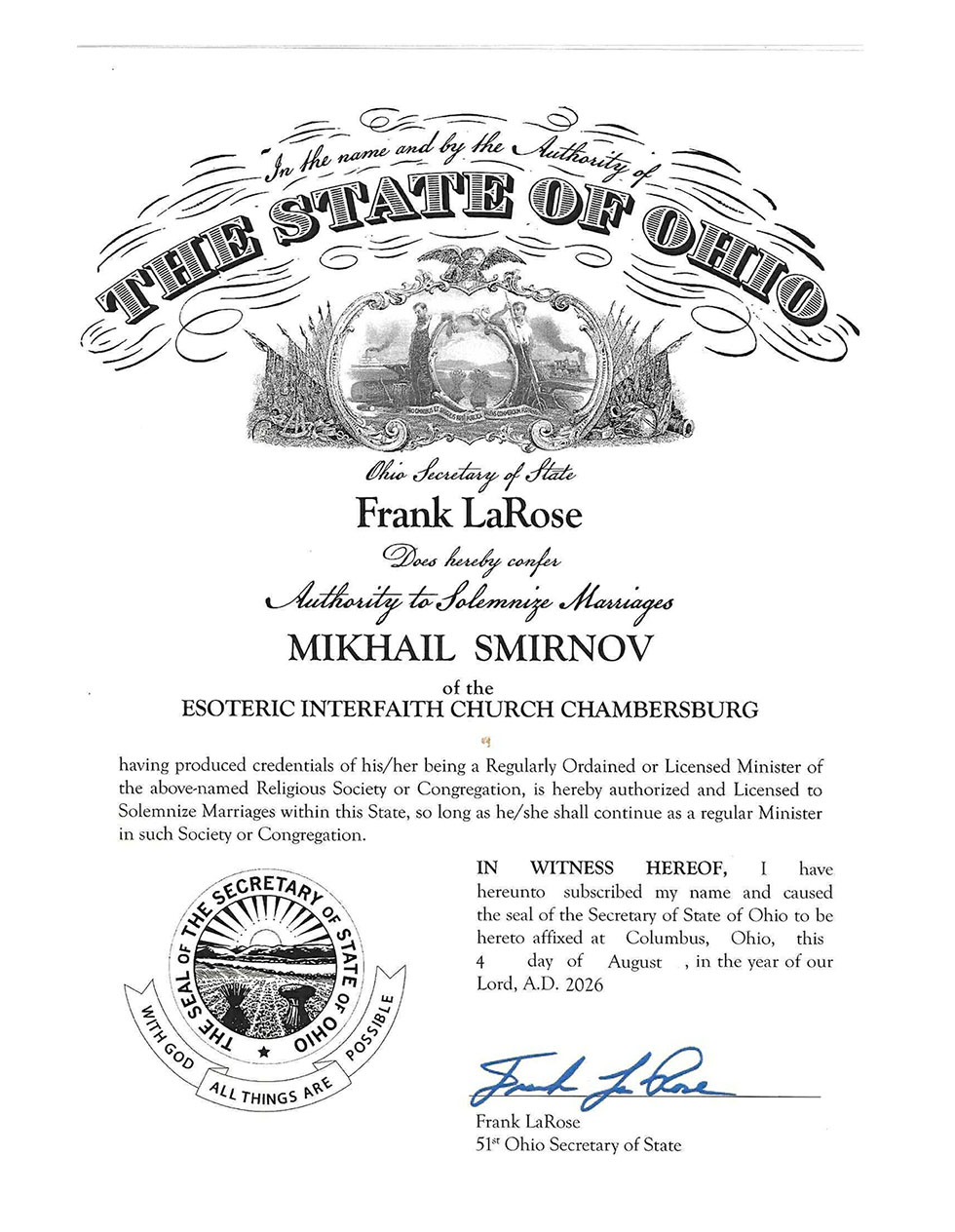 Russian Wedding Officiant Rev. Mikhail � Jefferson Country Club, Blacklick, Ohio